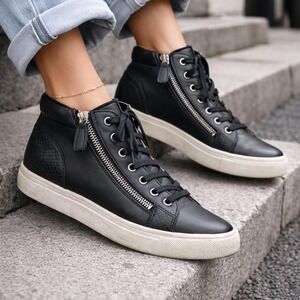 Black high top sneakers with white sole #sneakers #hightops